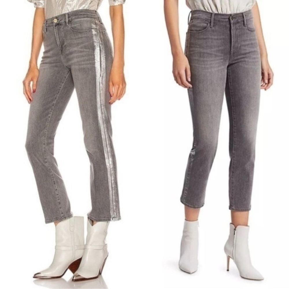Frame Le High Straight-Leg High Rise Silver Foil
Tuxedo Stripe Jeans 25